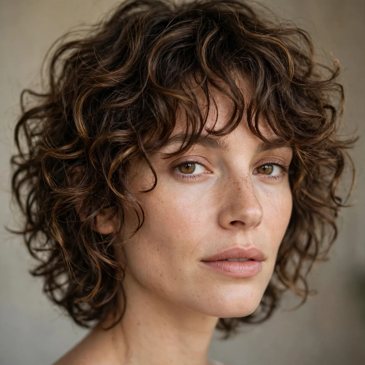 Curly shag haircut with internal layers
