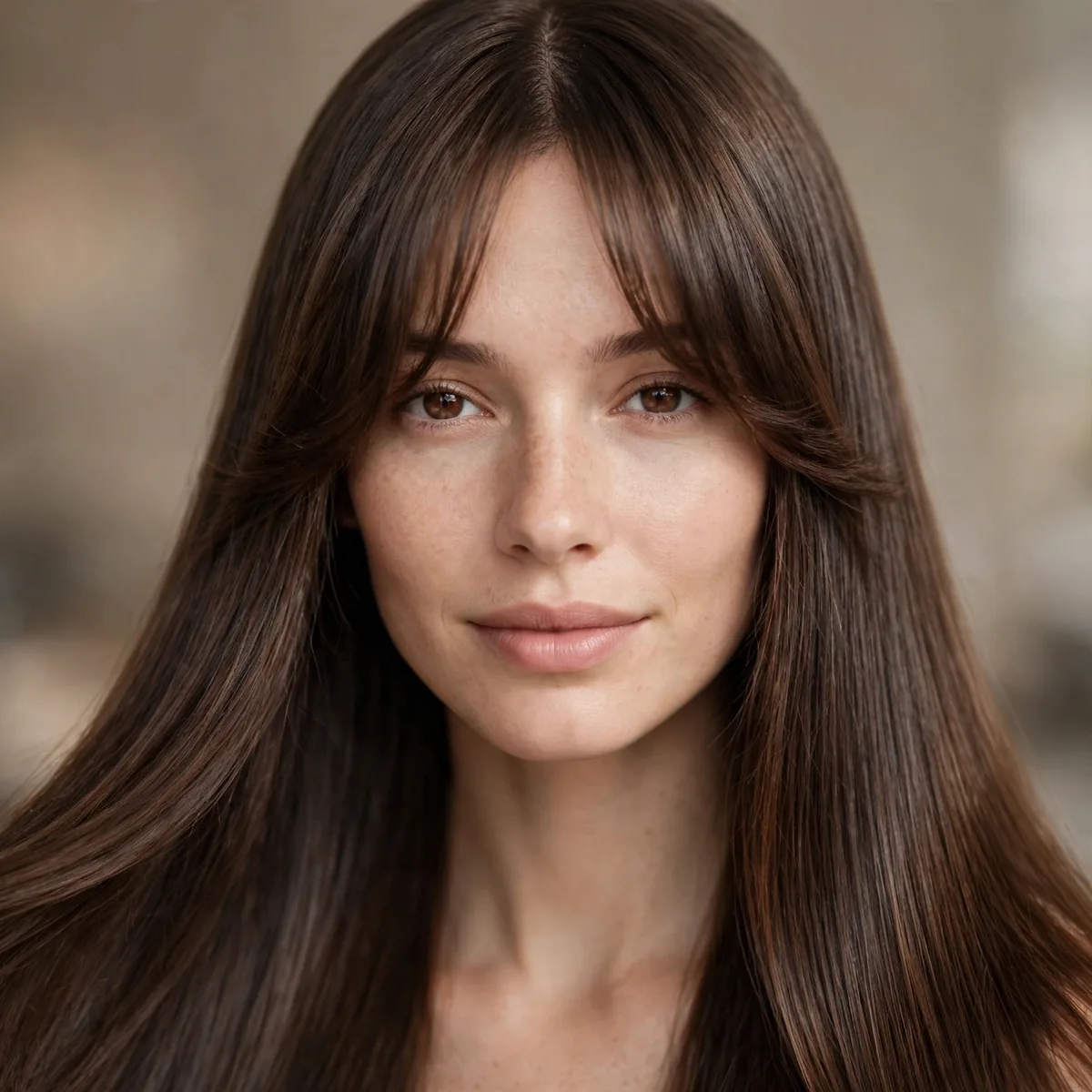 Curtain bangs with long smooth hair