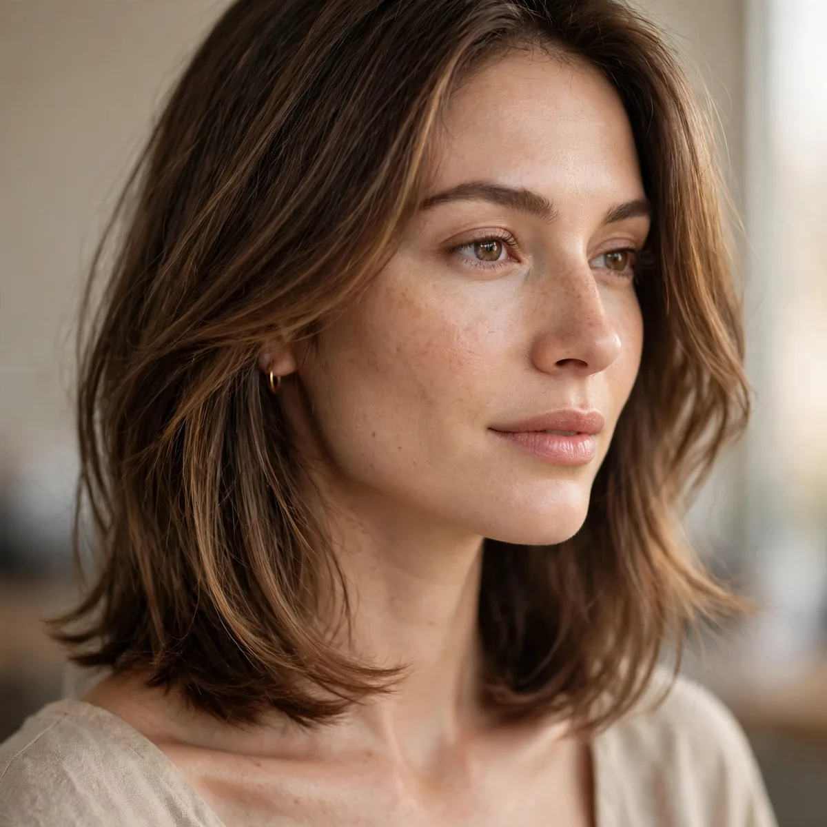 Collarbone-length cut with invisible layers