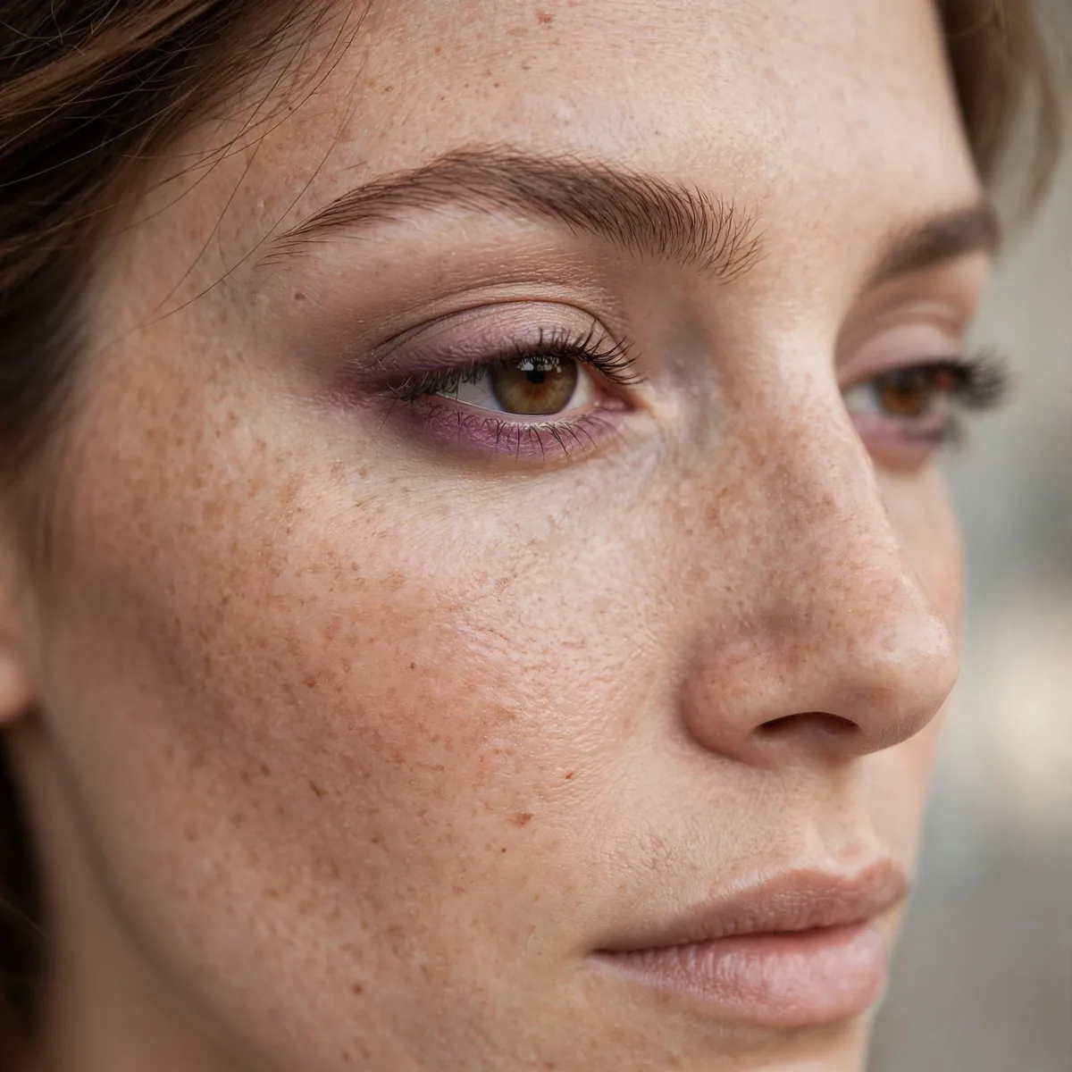 Smoky mauve lower lash line makeup
