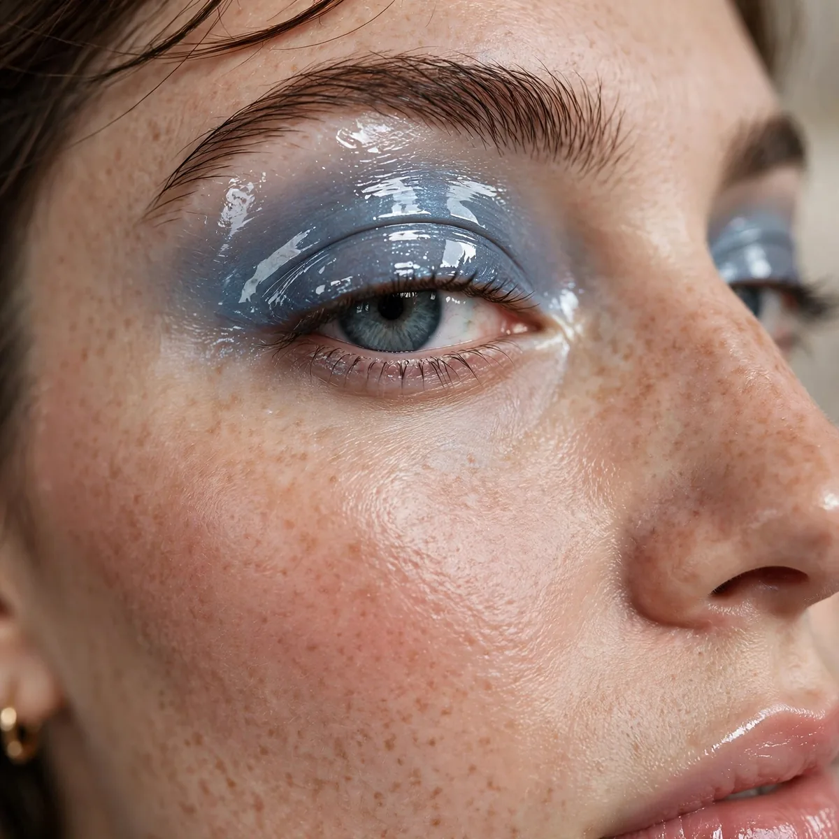 Glossy cool-toned eyeshadow look