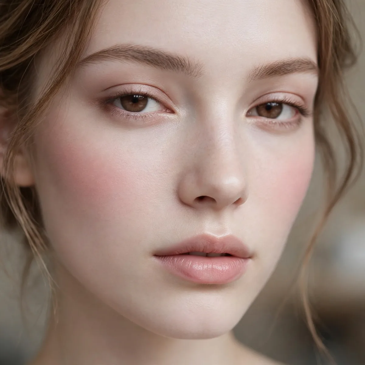 Porcelain skin with soft blush makeup