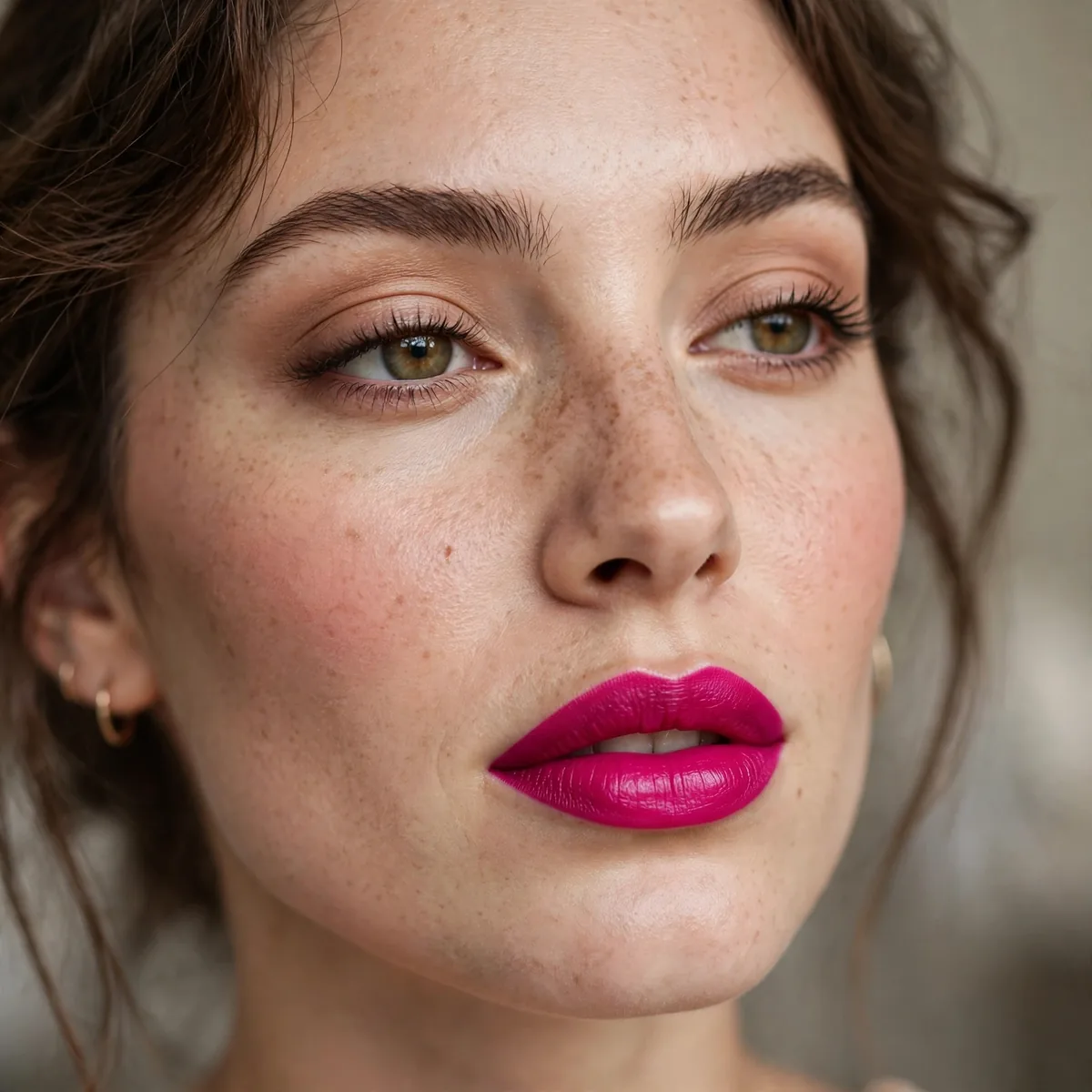 Bold fuchsia lipstick makeup look