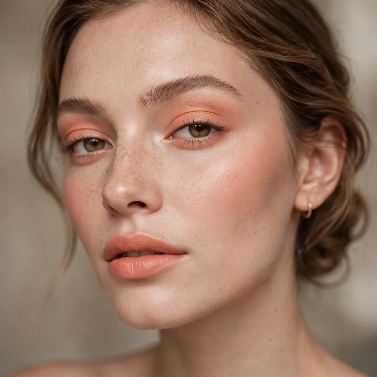 Peachy monochromatic makeup look