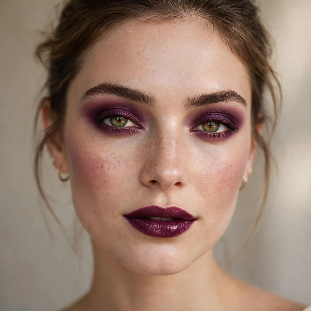 Deep plum accent makeup look
