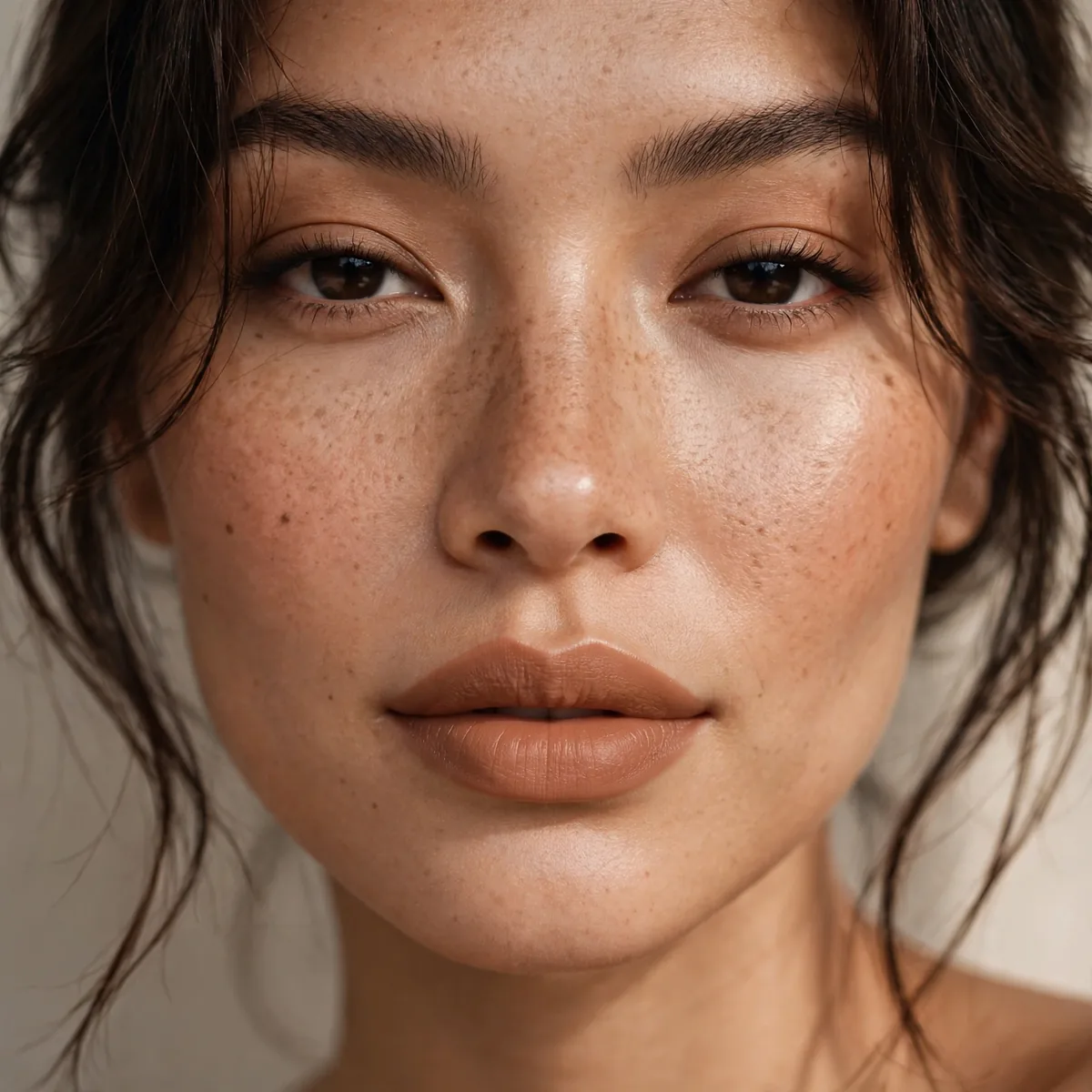 Caramel nude lipstick look