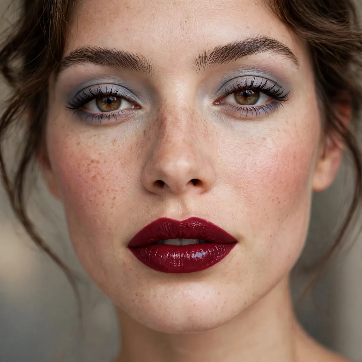 Blue-toned red lipstick look