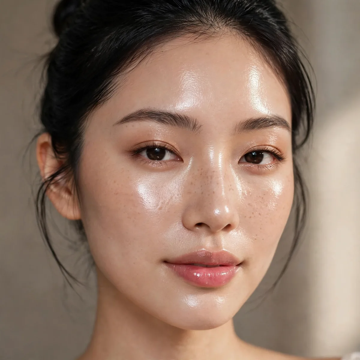 Glossy highlighted skin makeup