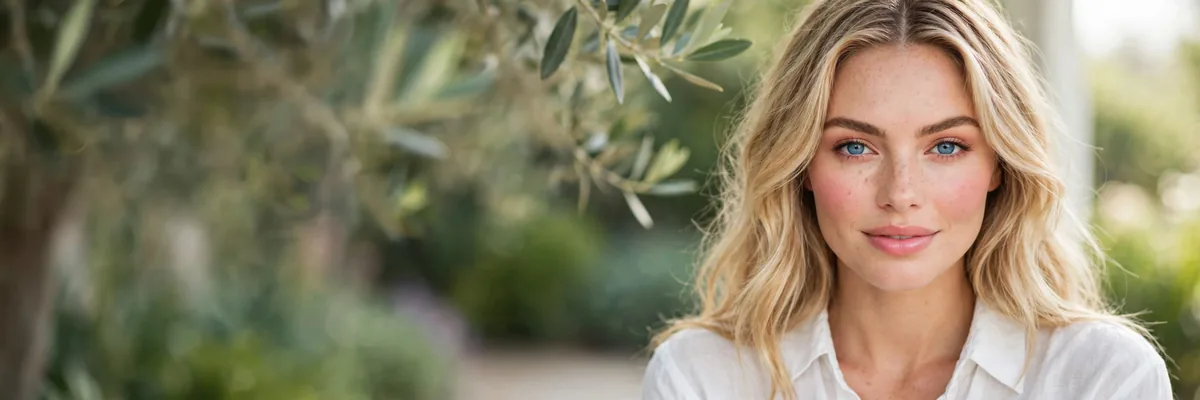 Bright balanced makeup look on woman with blonde hair