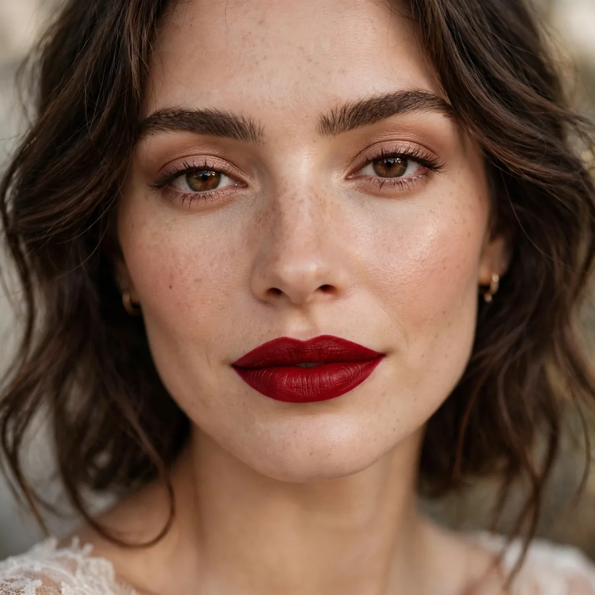 Bold lipstick wedding guest makeup look