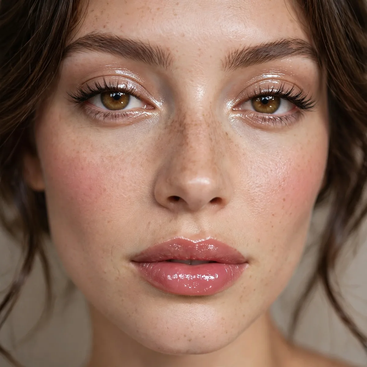 Glossy lips and eyelids wedding guest makeup