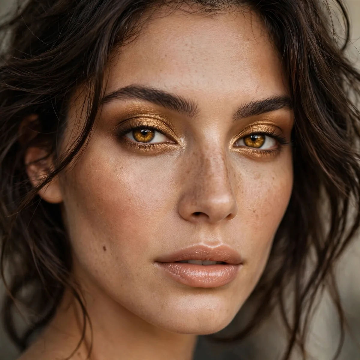 Golden bronze eyeshadow with brunette hair
