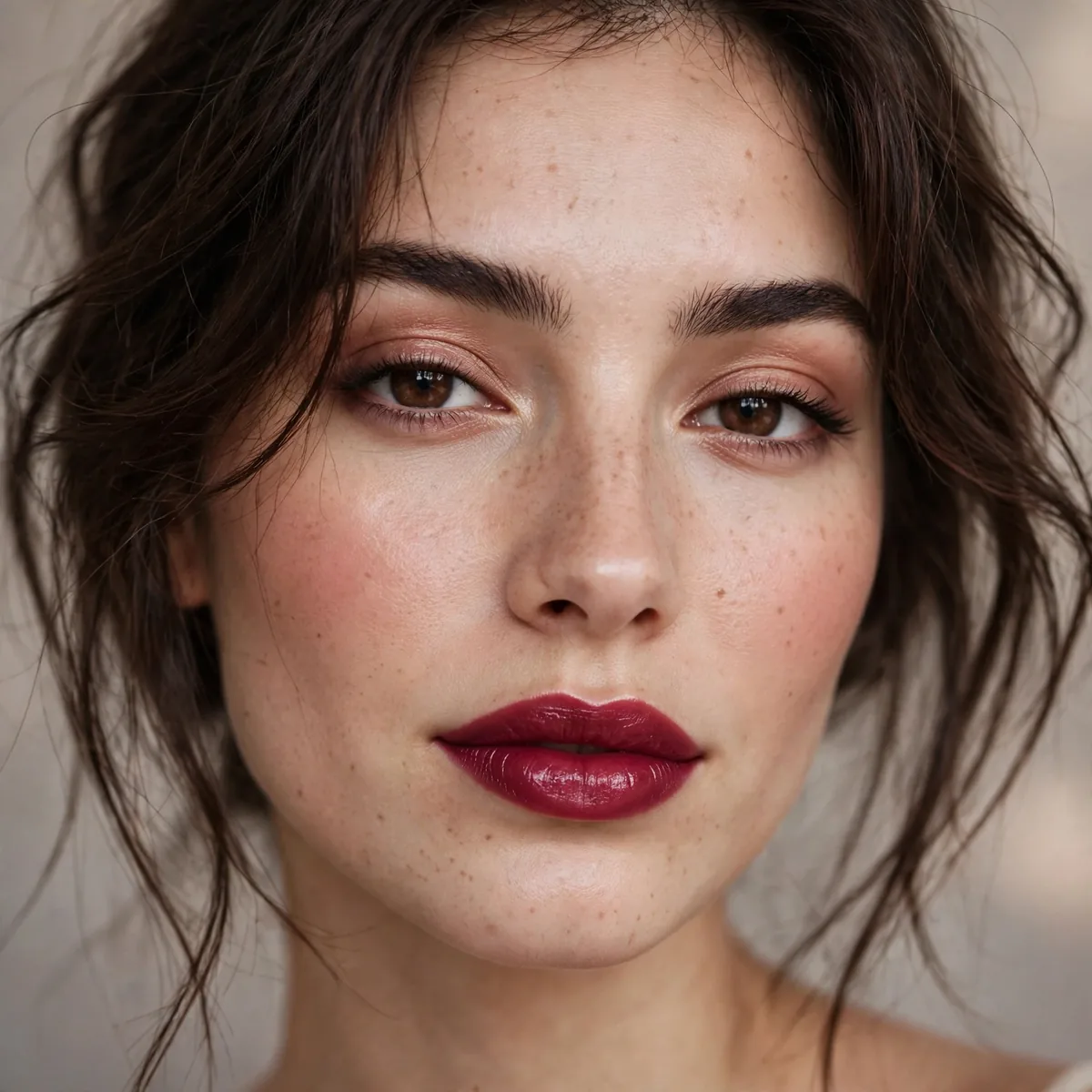 Berry lipstick with brunette hair