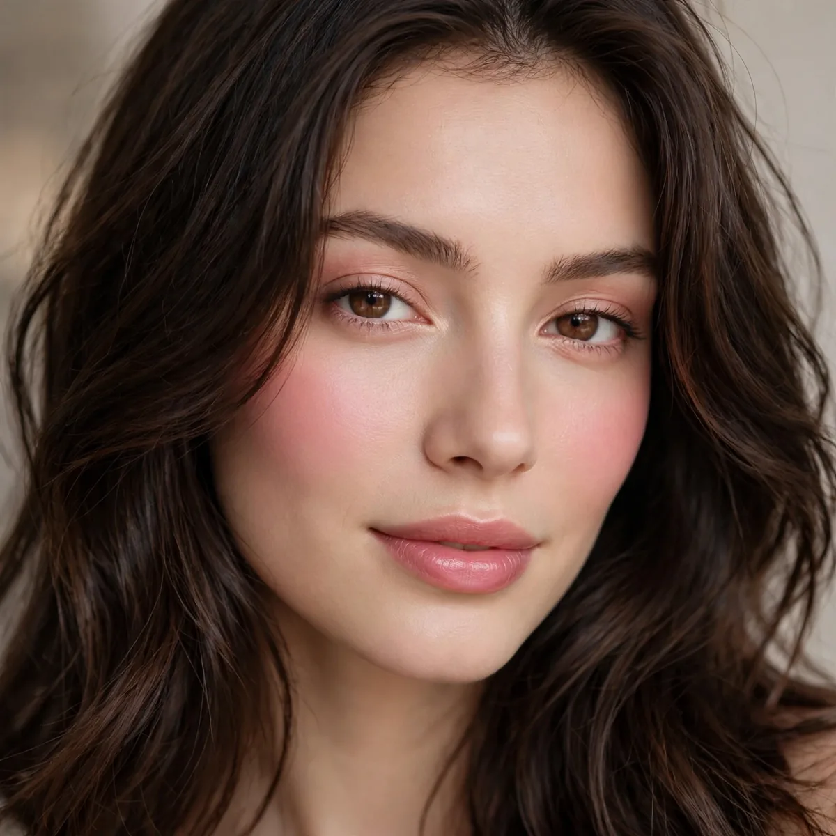 Rosy fresh makeup with brunette hair