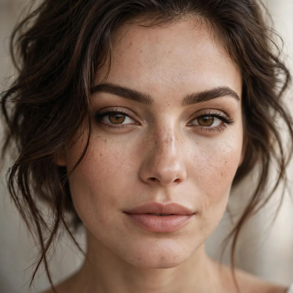 Natural defined makeup with brunette hair