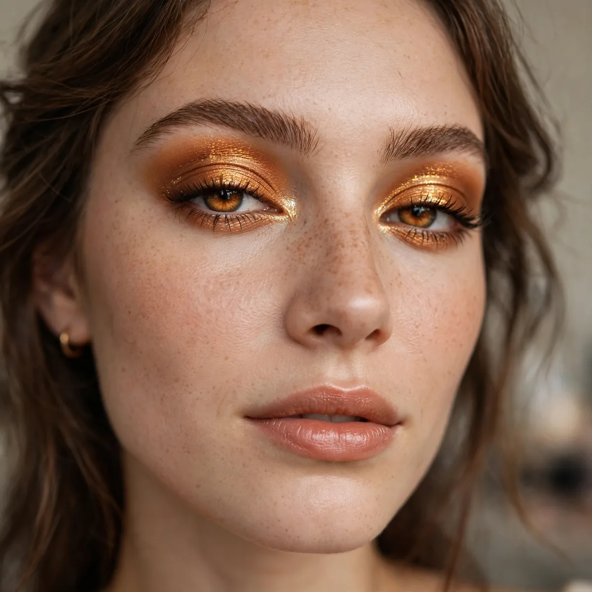 Amber glowing eyeshadow look