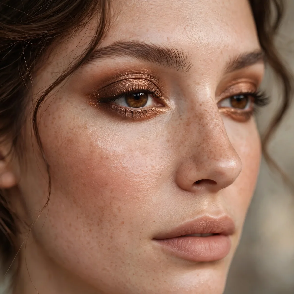 Bronze smudged lash line makeup