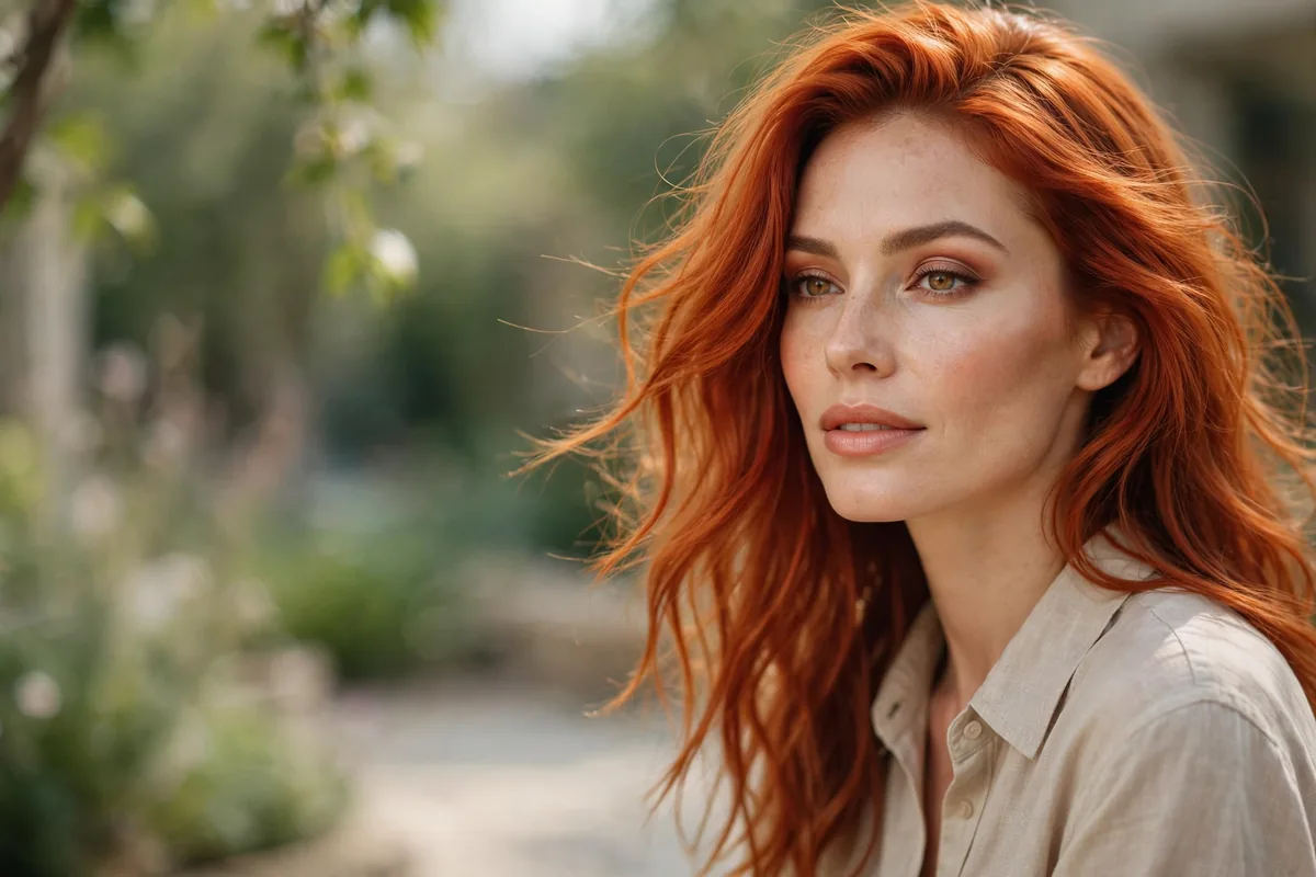 Harmonious makeup look on woman with vibrant copper hair