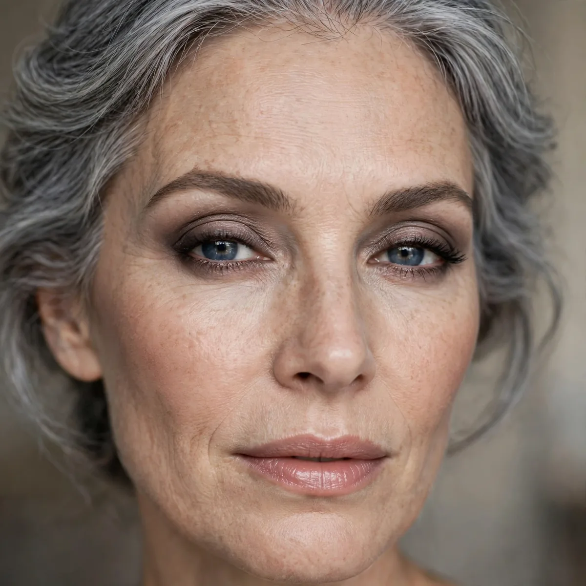 Soft smoky taupe eyes with gray hair