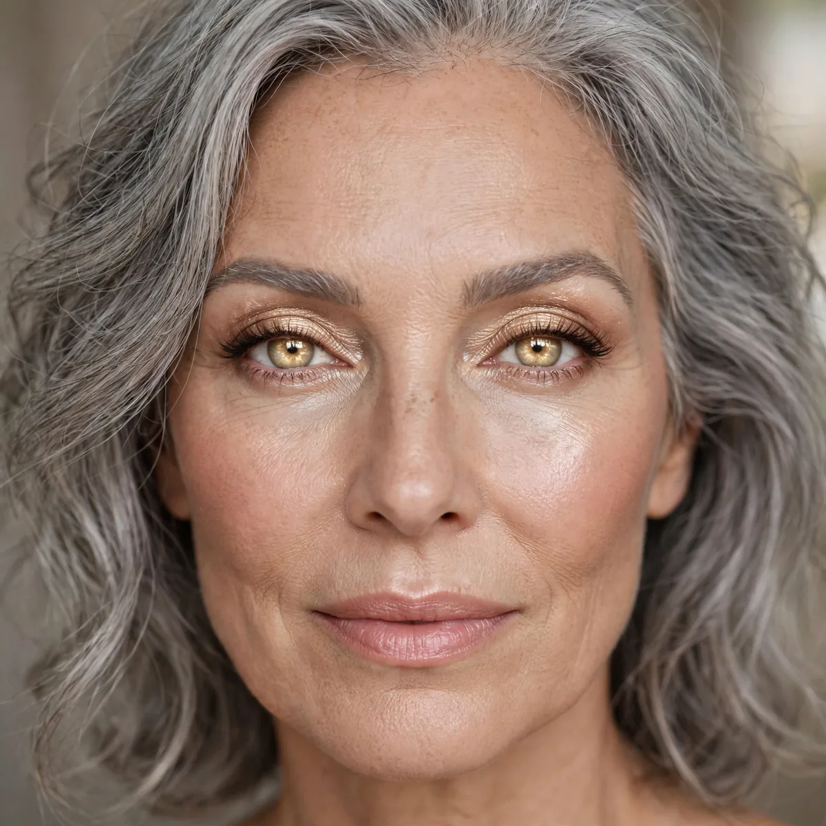 Champagne bright eyes with gray hair
