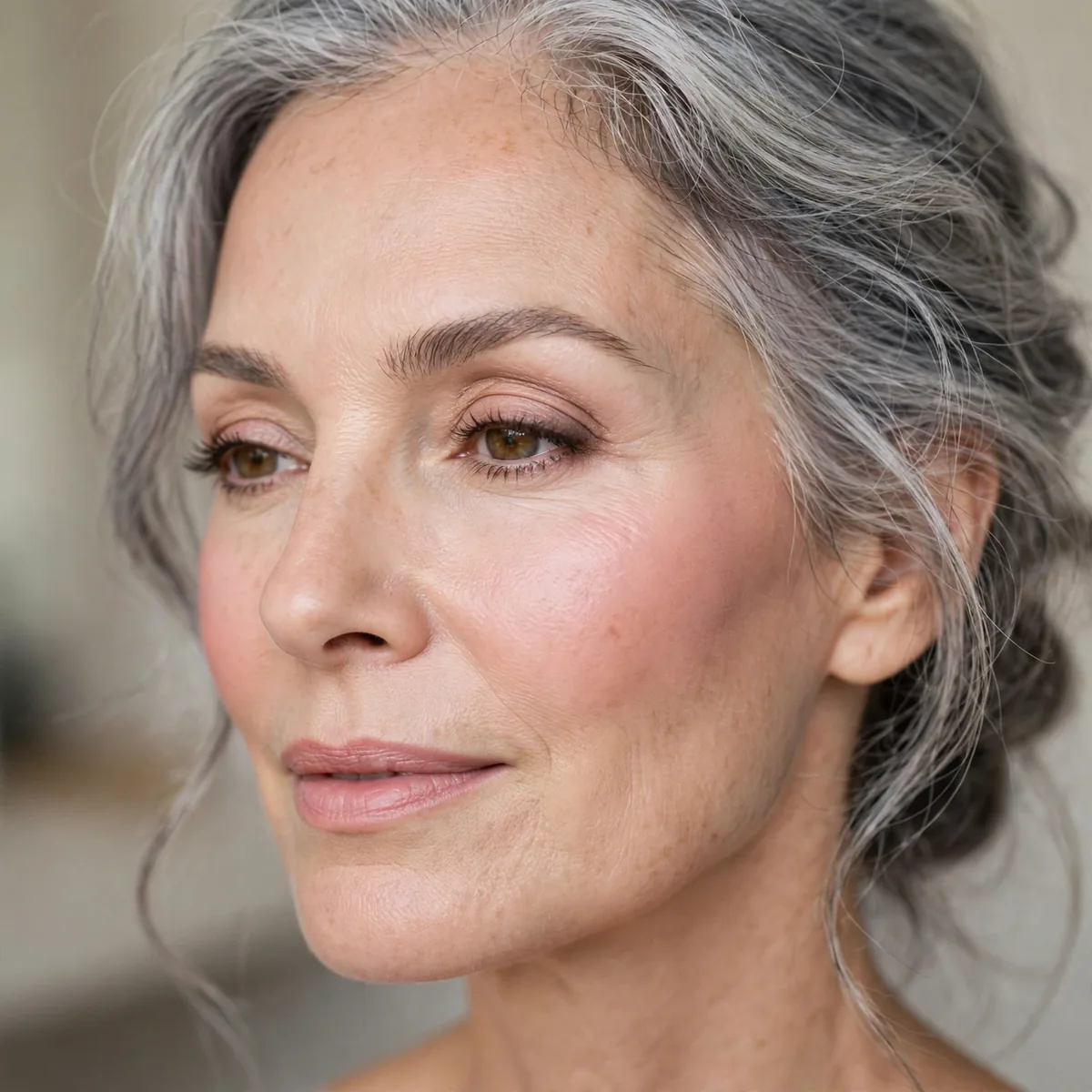 Fresh cream blush with gray hair