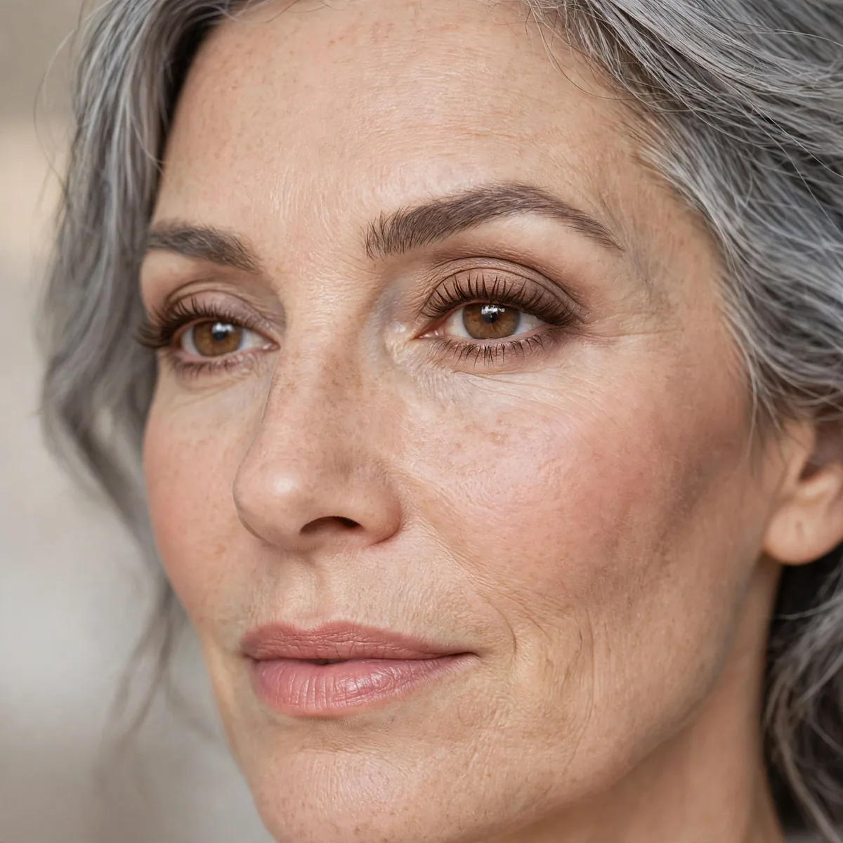 Brown mascara with gray hair