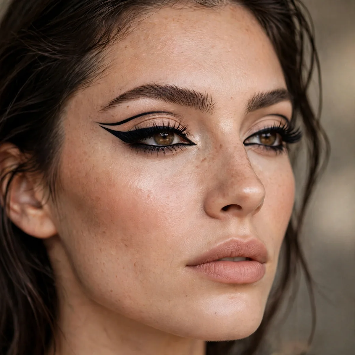 Dramatic winged eyeliner for photos