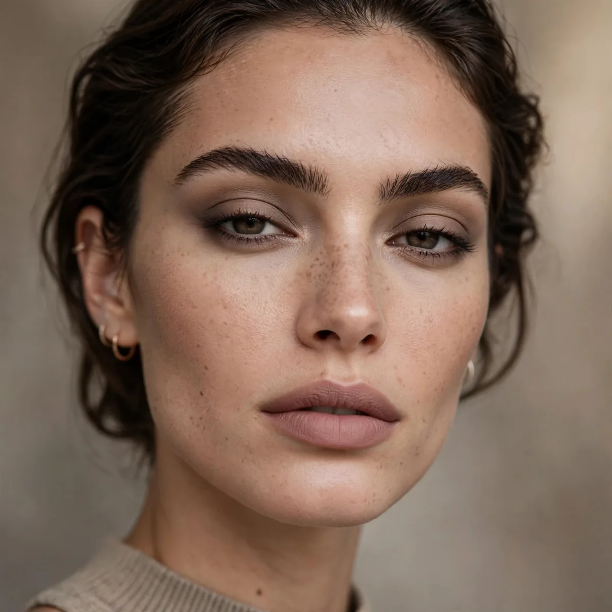 High-fashion matte makeup look