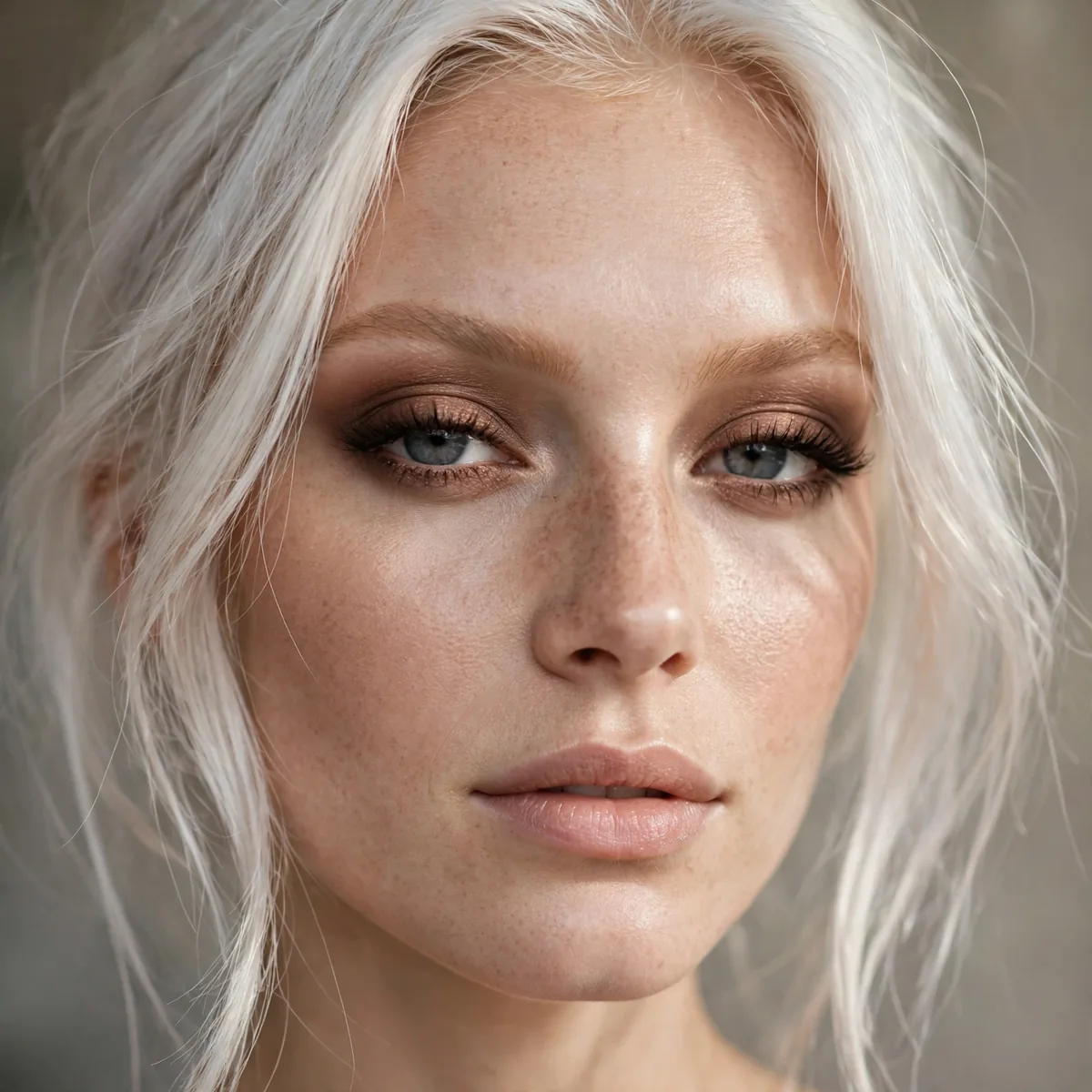 Soft brown smoky eye with platinum hair
