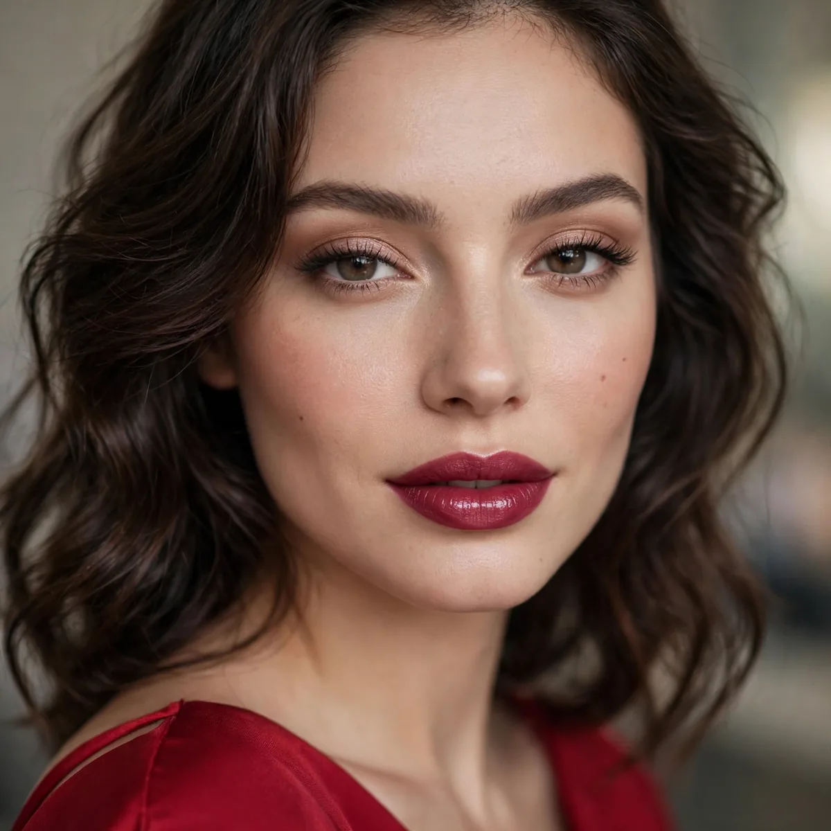 Berry lipstick with red dress