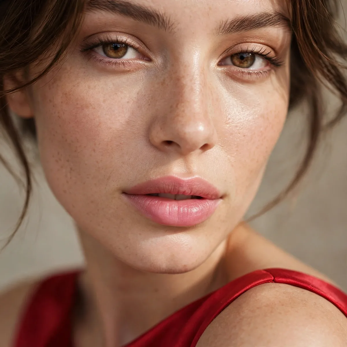 Soft pink lips with red dress