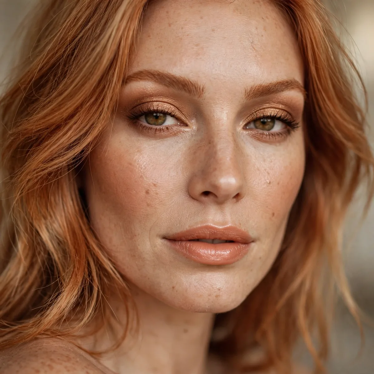 Bronzed warm makeup with strawberry blonde