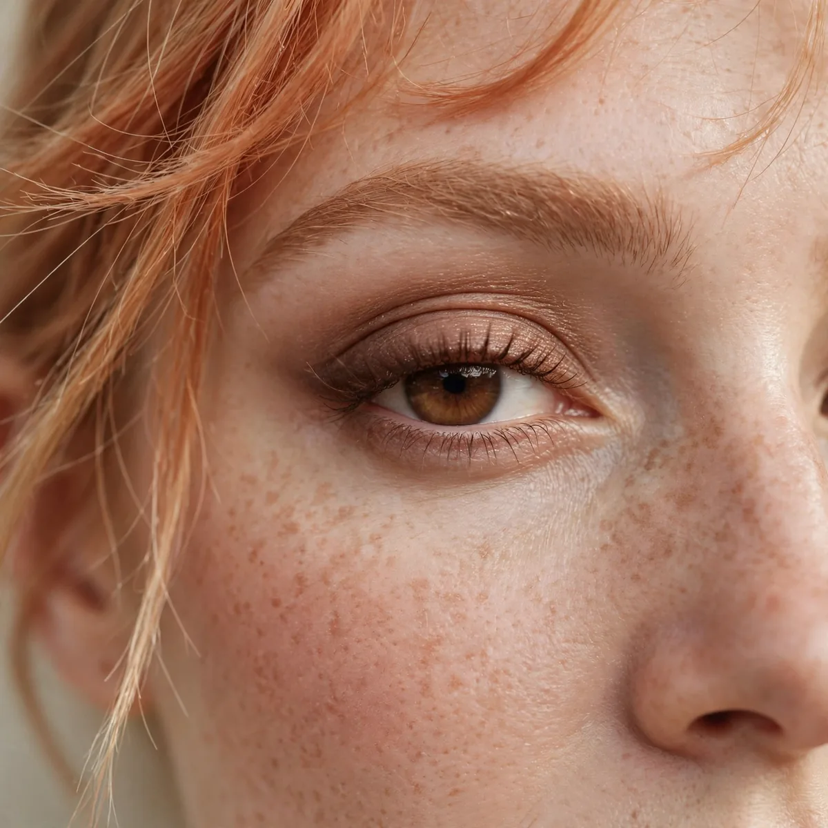 Soft brown eye definition with strawberry blonde