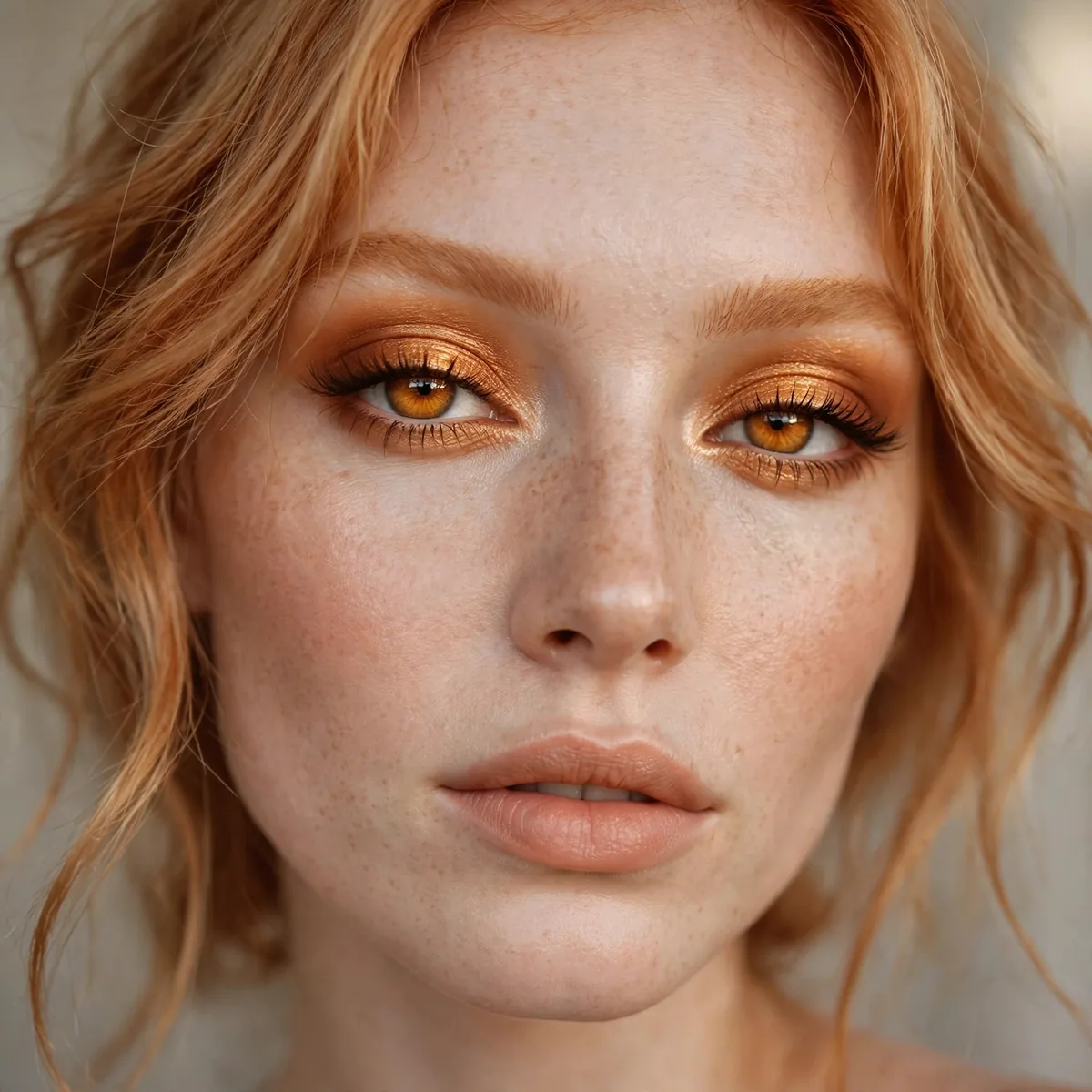 Amber eyeshadow radiance with strawberry blonde