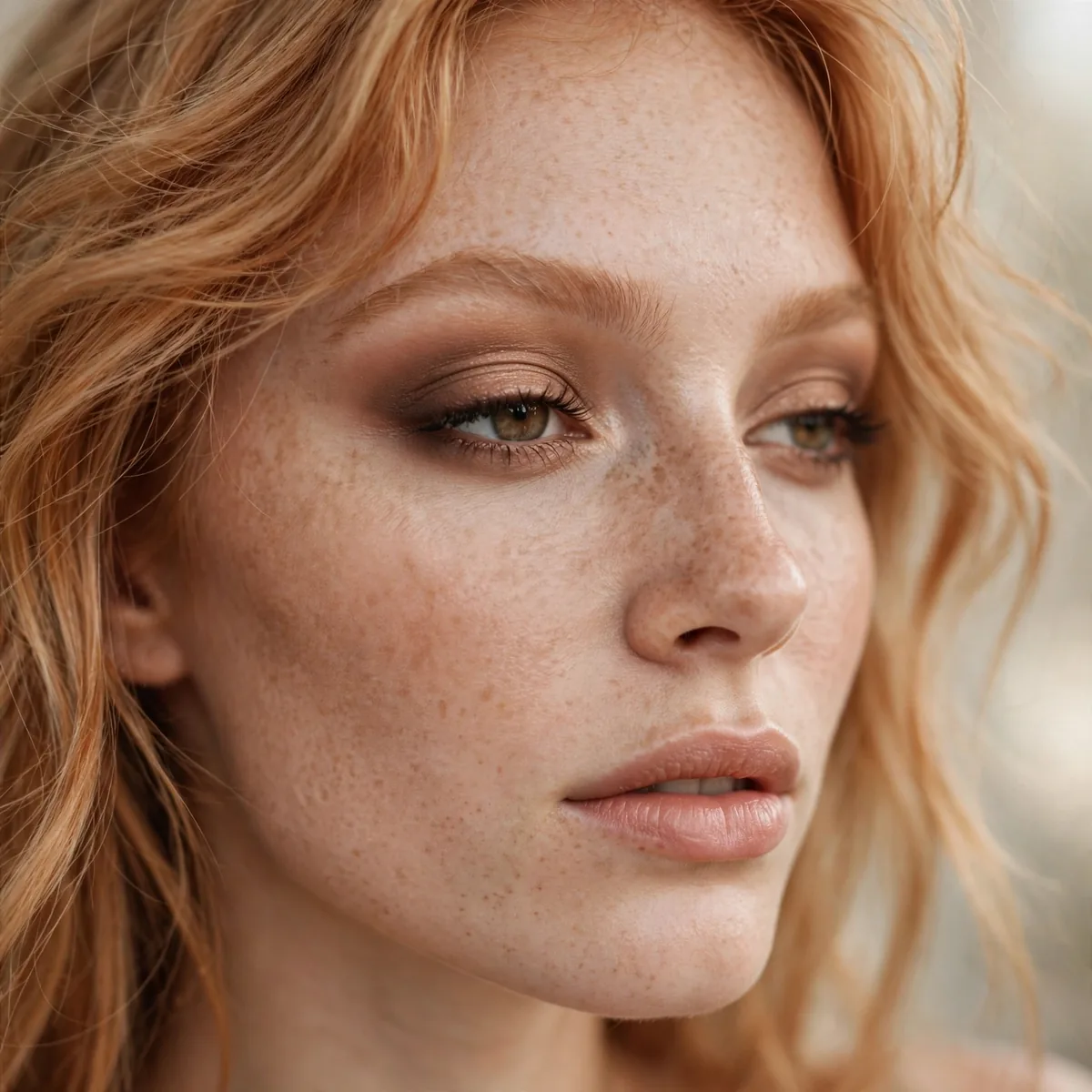 Warm nude smoky eye with strawberry blonde