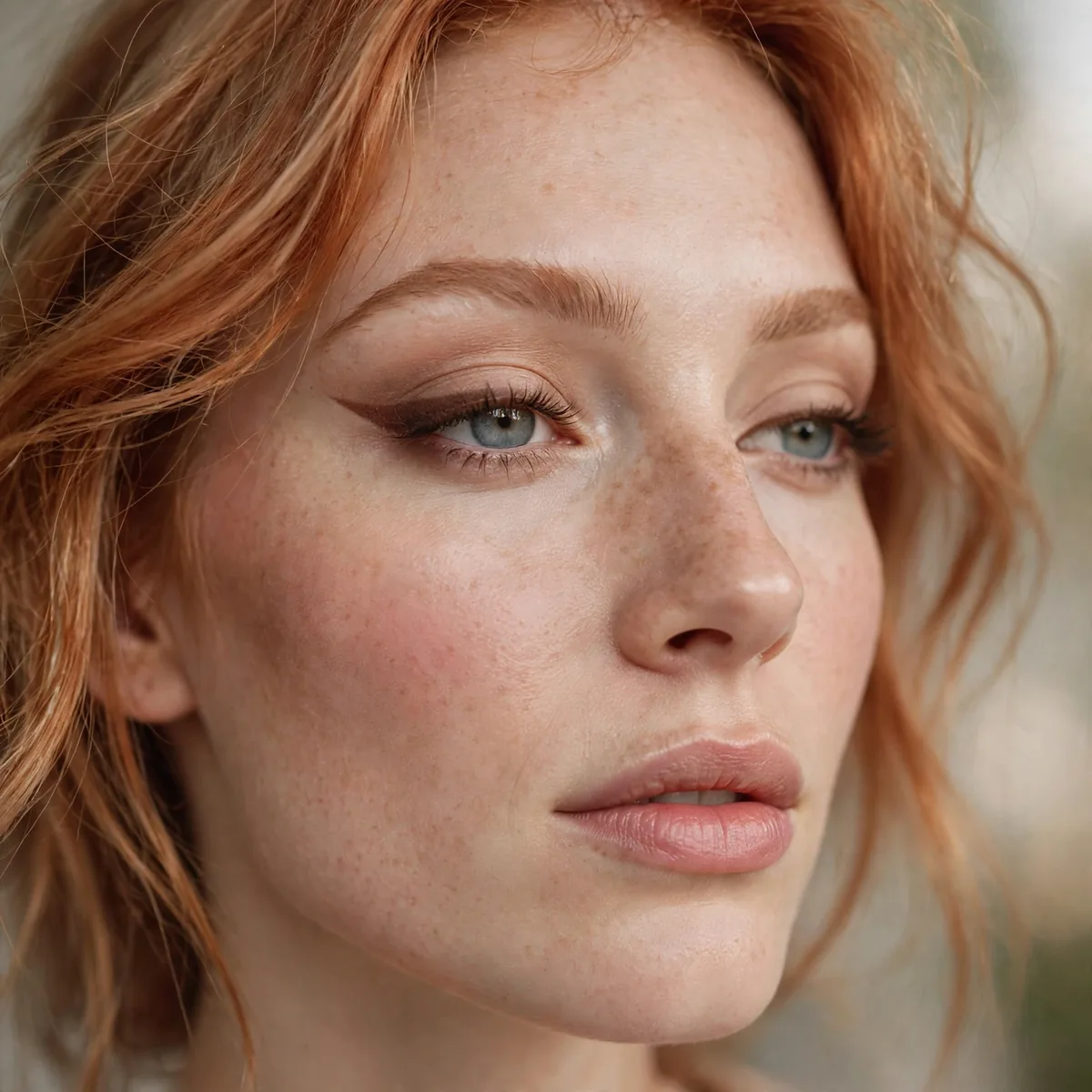 Sunset warm eyeshadow with strawberry blonde