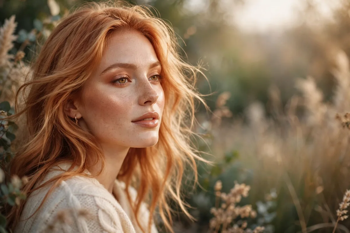 Warm glowing makeup on woman with strawberry blonde hair