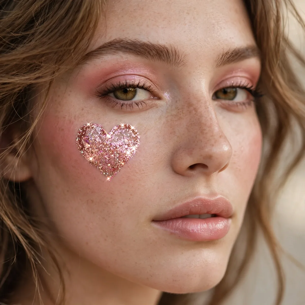 Glitter heart accent Valentine's makeup