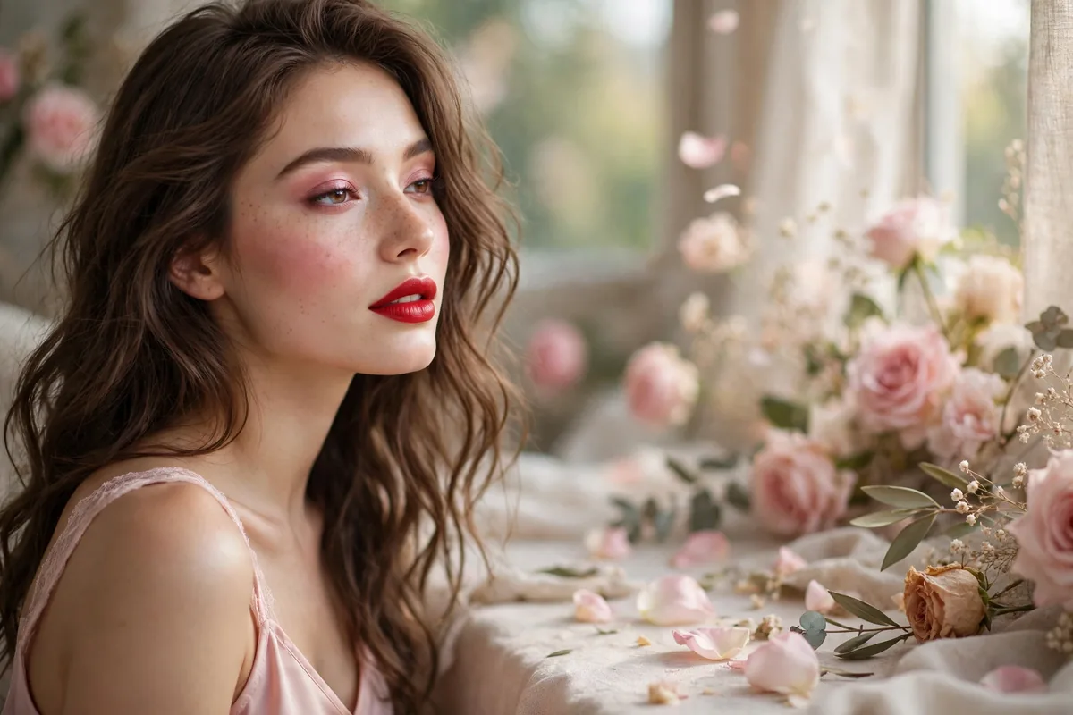 Romantic Valentine's Day makeup look with red lips