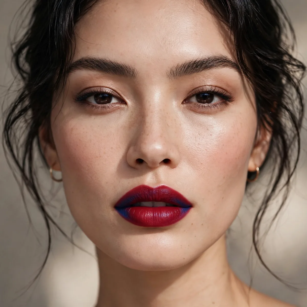Blue-based red lipstick power look