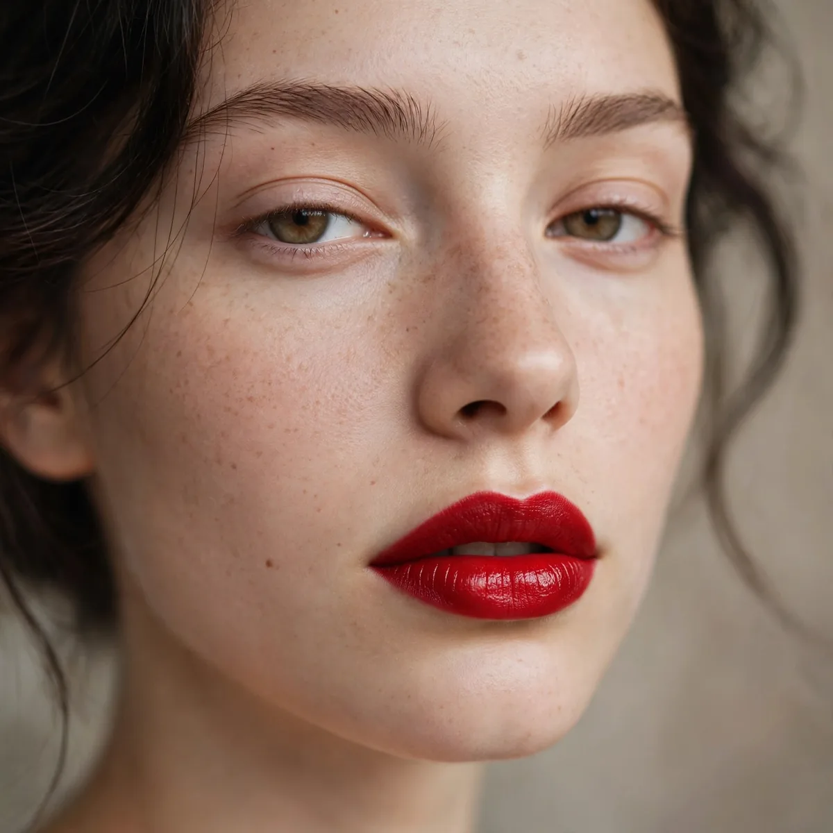 Red lipstick with bare minimal eyes