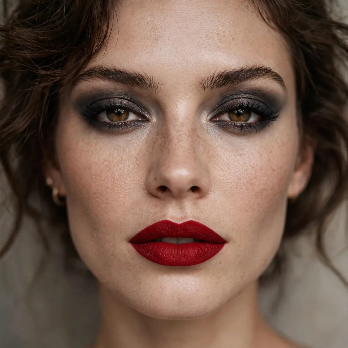 Red lipstick with smoky eyes