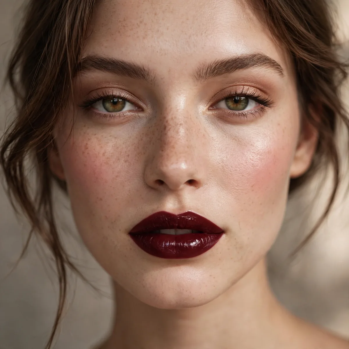 Dark cherry lipstick depth look