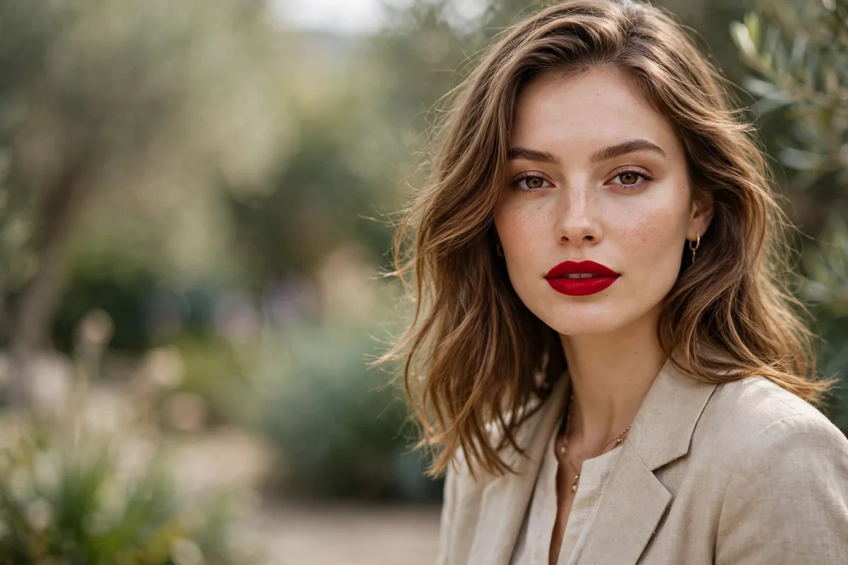 Bold red lipstick as the star of a balanced makeup look