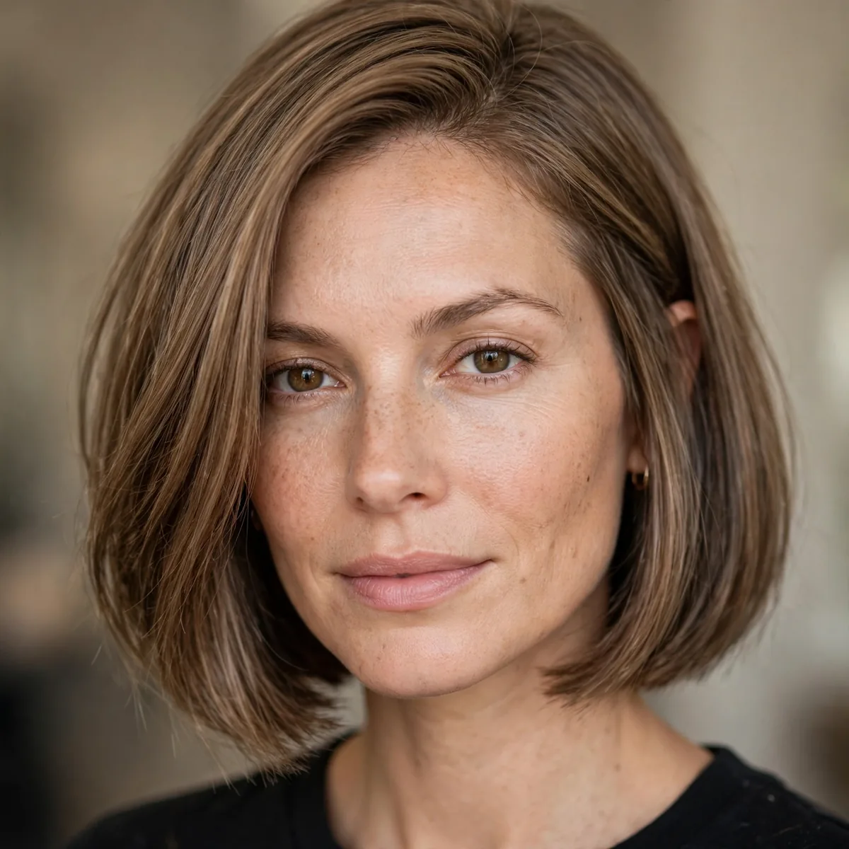 Blunt lob haircut creating fullness on fine hair