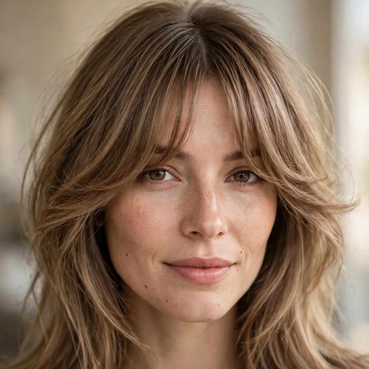 Curtain bangs adding fullness to fine hair