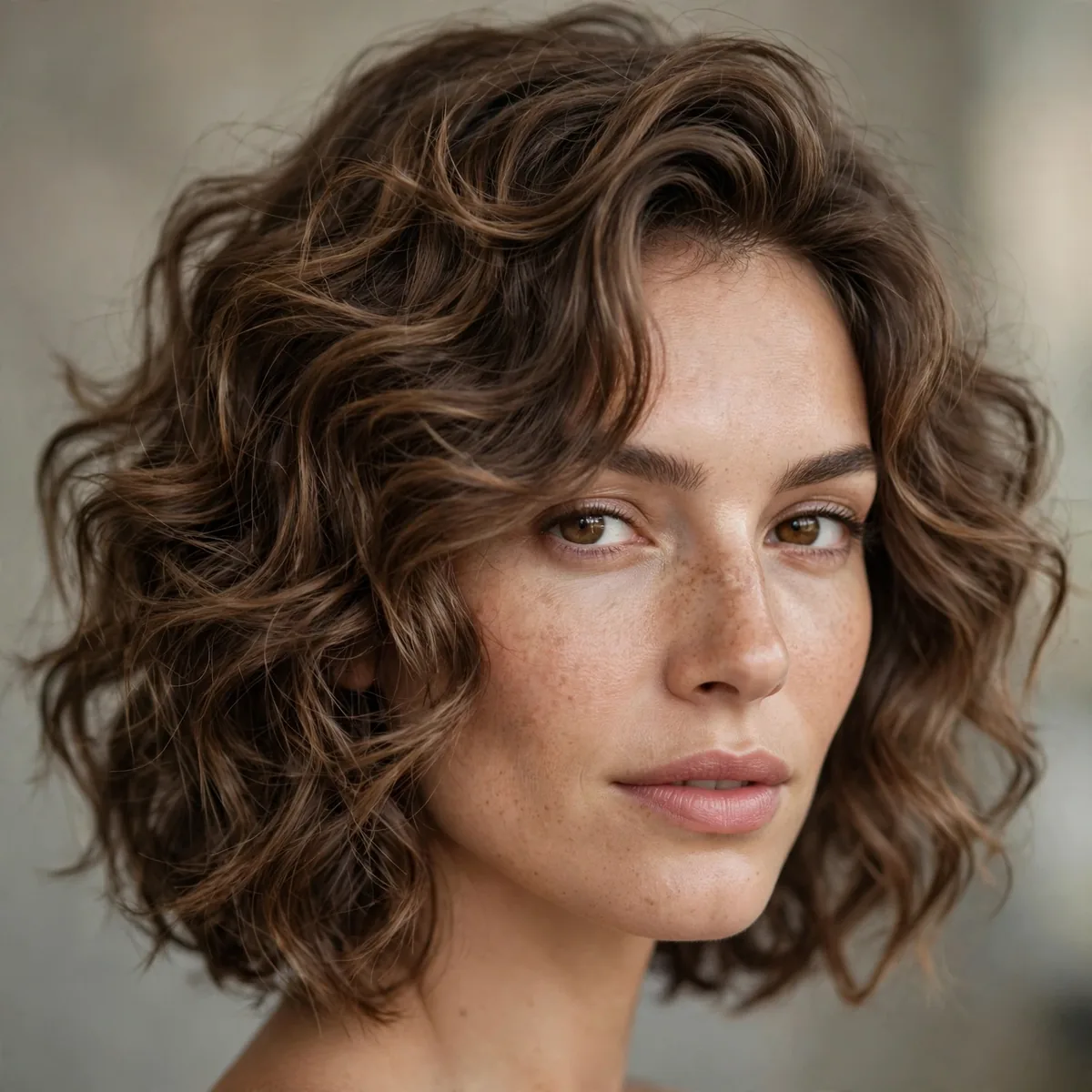Wavy permed medium haircut for fullness