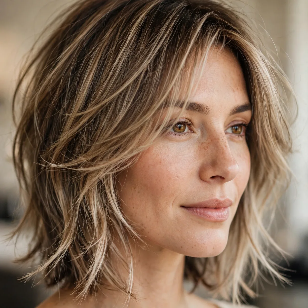 Wispy ended layered haircut