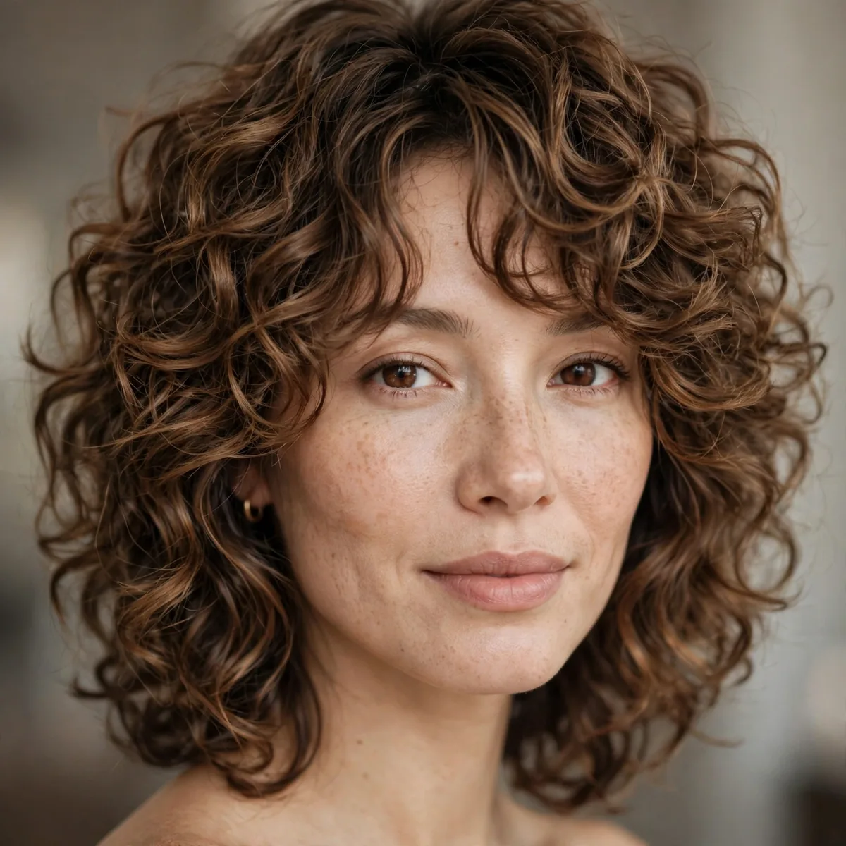 Curly layered medium haircut shape