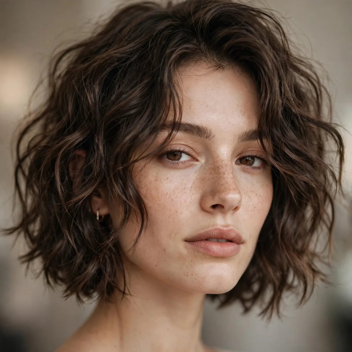 Textured wavy bob on oval face